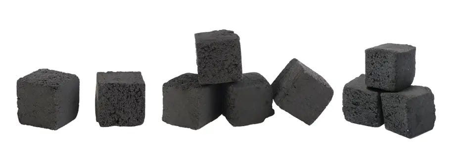 Various styles of hookah charcoal pieces