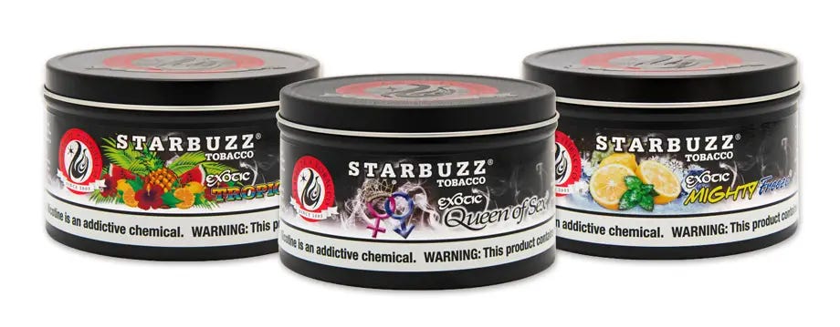 Three cans of Starbuzz Bold shisha tobacco
