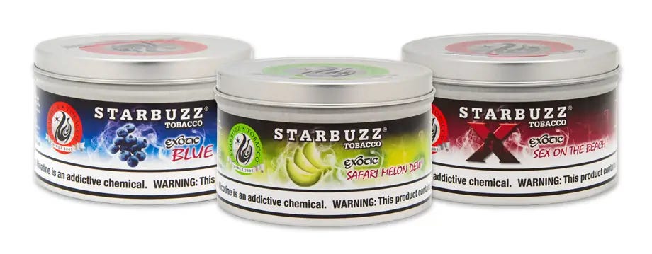 Three cans of Starbuzz original shisha tobacco line