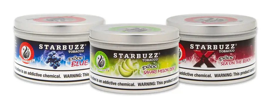 Three cans of Starbuzz original shisha tobacco line