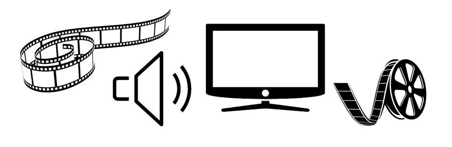 Illustration of entertainment ideas including TV, movie reels, and sound