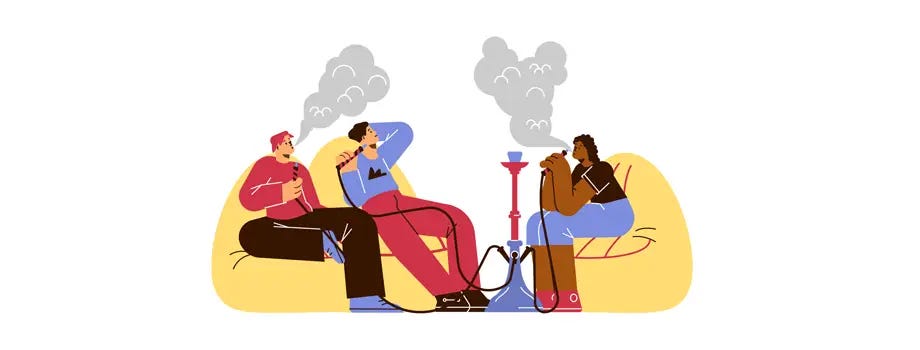 Illustration of group of friends sharing a hookah