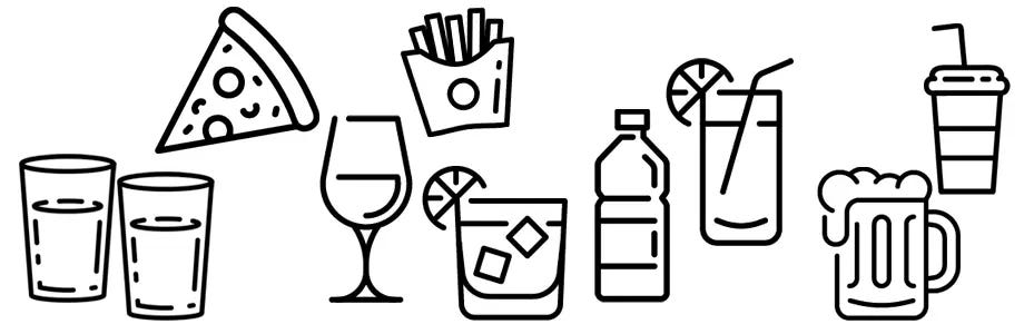 Illustration of snacks and various beverages