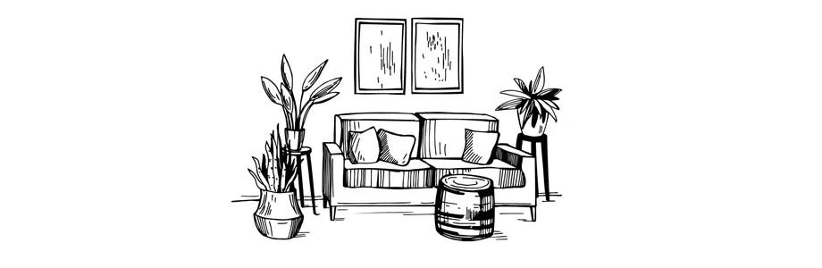 Illustration of a living room setting