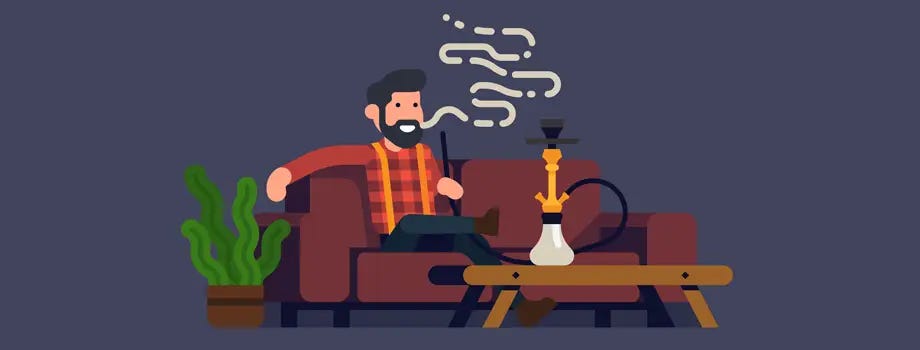 Illustration of man on sofa smoking a hookah