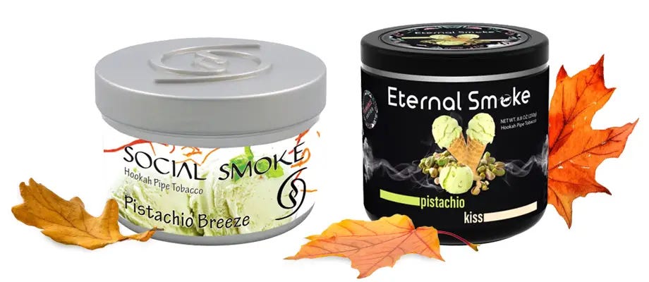 Jars of Social Smoke Pistachio Breeze and Eternal Smoke Pistachio Kiss