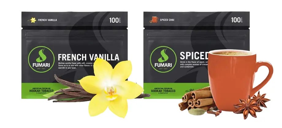 Fumari Vanilla and Fumari Spiced Chai pouches 