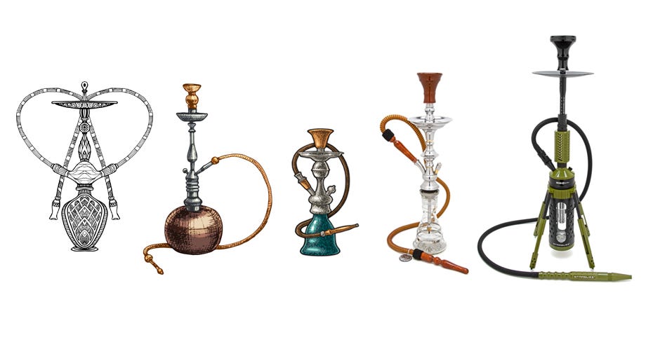 Line of hookah variations from illustration to modern versions