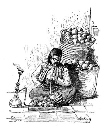 Illustration of man smoking hookah