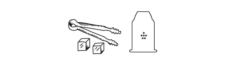 Illustration of hookah tongs and hookah wind cover