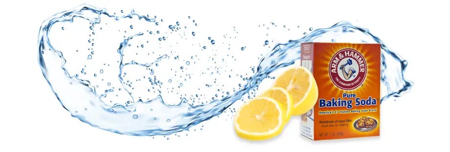 Splashing water with lemons and baking soda