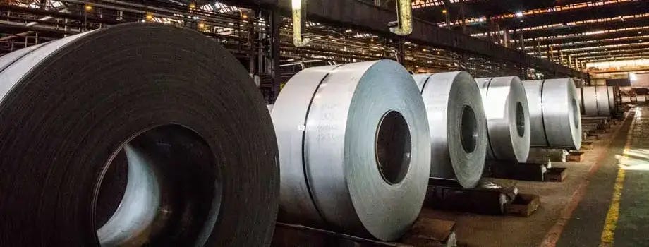 Rolls of steel in a steel factory