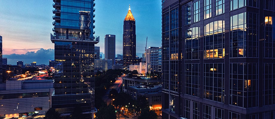 Atlanta Georgia downtown at sunset