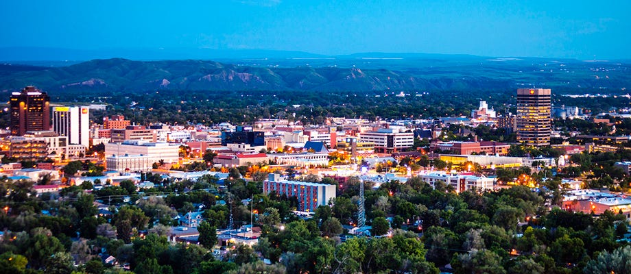Montana cityscape at sunset