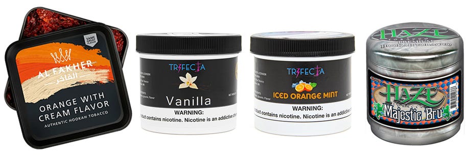 Al Fakher Orange Cream, Trifecta Vanilla, Trifecta Ice Orange Mint, Haze Majestic Bru