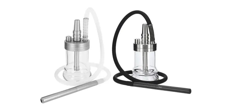 INVI Nano hookah shown in both aluminum and stainless steel versions