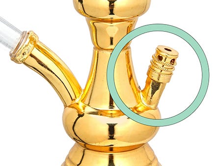 Hookah purge value and hose port highlighted