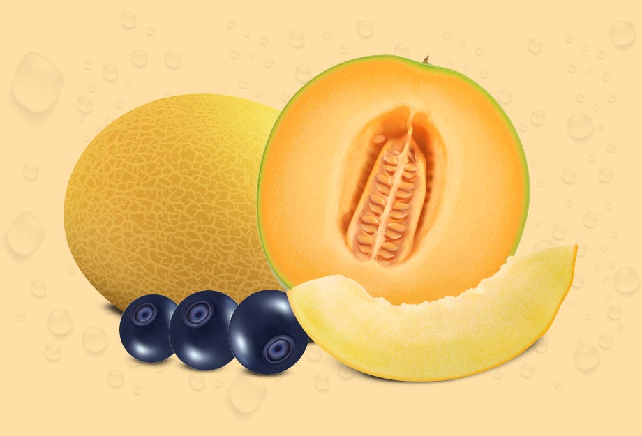 cantaloupe melon dew and blueberries