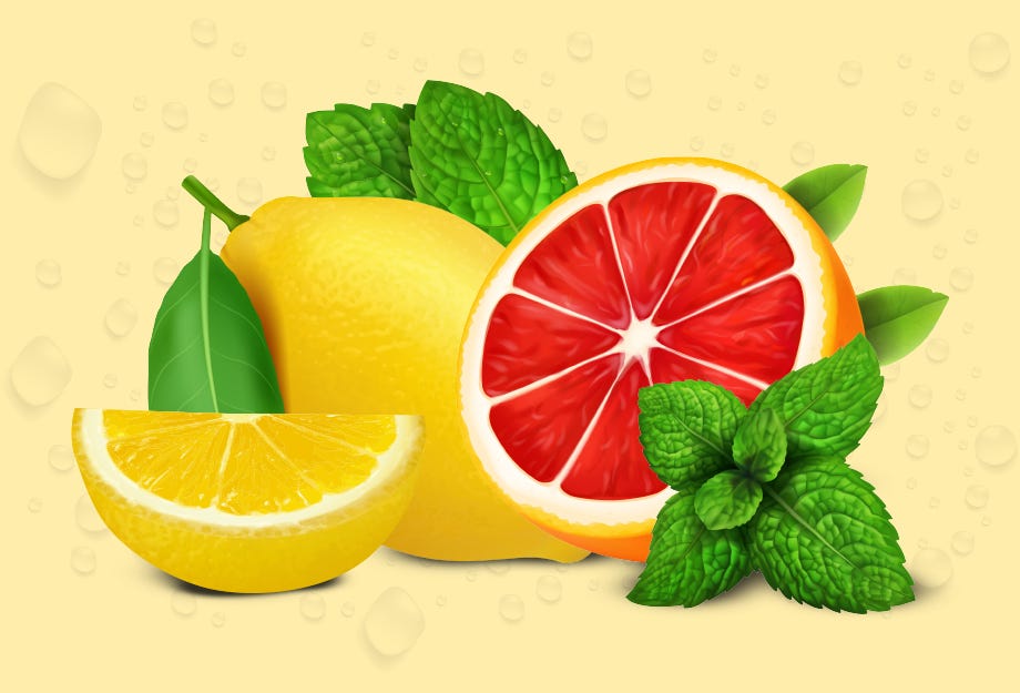 grapefruit lemon and mint leaves