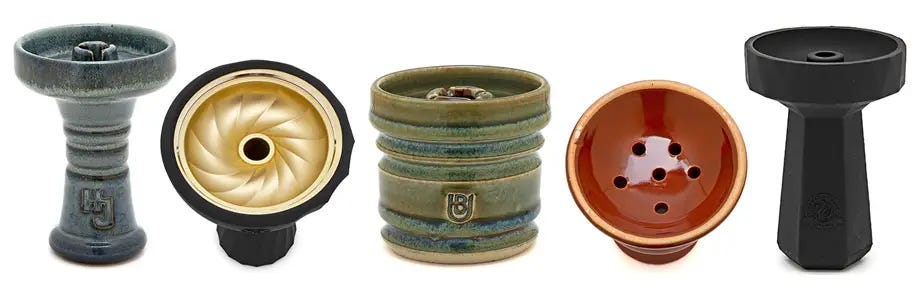 Various styles of hookah bowls