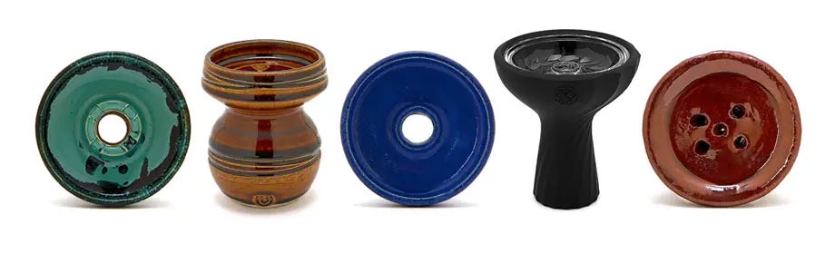 Various styles of hookah bowls