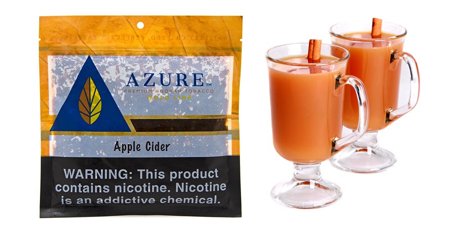 Azure Apple Cider pouch next to glasses of apple cider